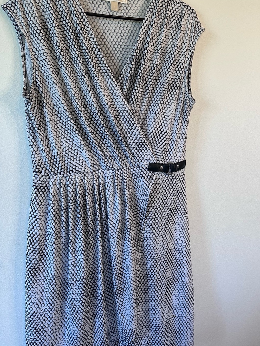 Michael Kors Black & White Sleeveless Wrap Midi Dress